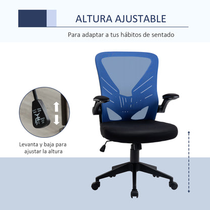 Vinsetto Cadeira de Escritório Ergonômica Cadeira de Escritório Giratória com Altura Ajustável Apoio para os Braços e Suporte Lombar Transpirável 62x59x99-107cm Azul e Preto