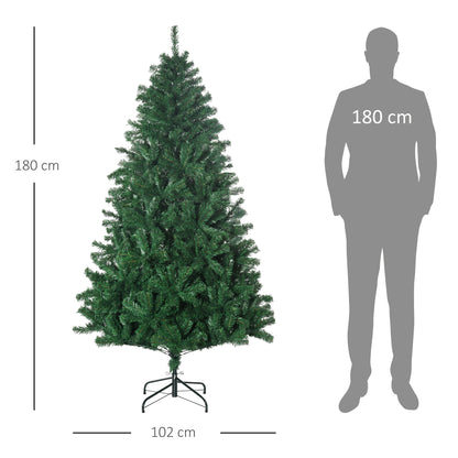 HOMCOM Árvore de Natal 180 cm com 1000 Ramos de PVC e Suporte de Aço Decoração de Natal para Interior Verde