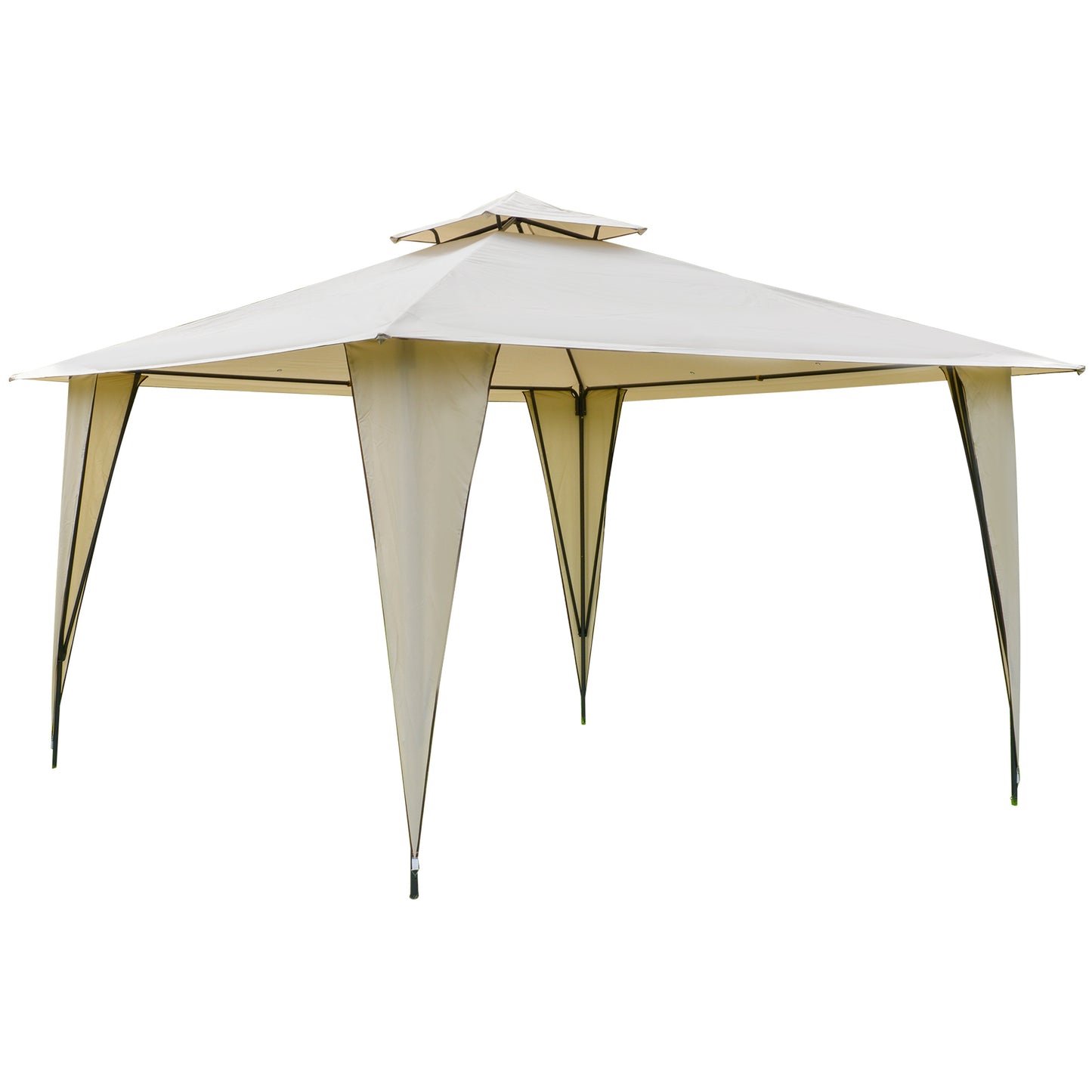 Outsunny Tenda Gazebo com teto duplo e 8 orifícios de drenagem para festas ao ar livre jardim 3,5 x 3,5 m bege