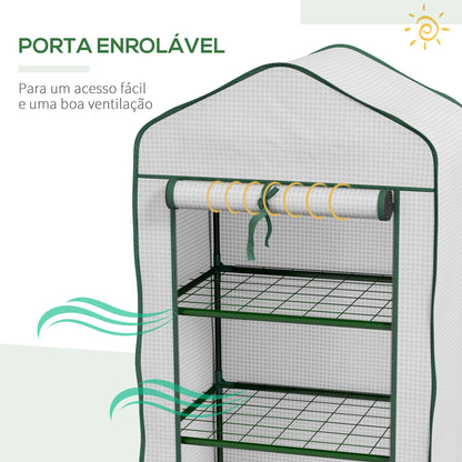 Outsunny Estufa de Jardim de 3 Níveis Estufa de Terraço com 3 Prateleiras 1 Porta com Fecho de Correr para Cultivo de Plantas Flores Vegetais 59x39x127 cm Branco