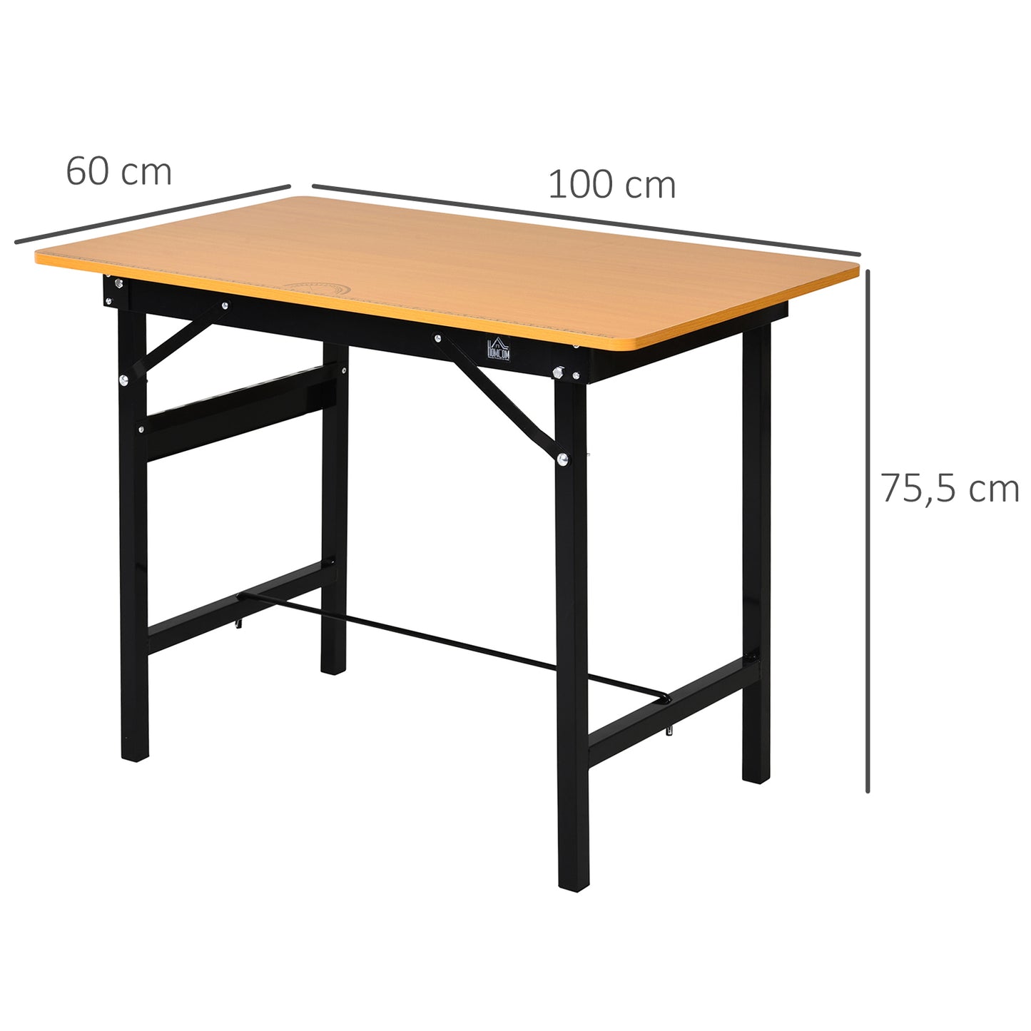 HOMCOM Bancada de Trabalho Dobrável Mesa de Trabalho Dobrável com Régua Transferidor Carga 100 kg 100x60x75,5 cm Madeira e Preto