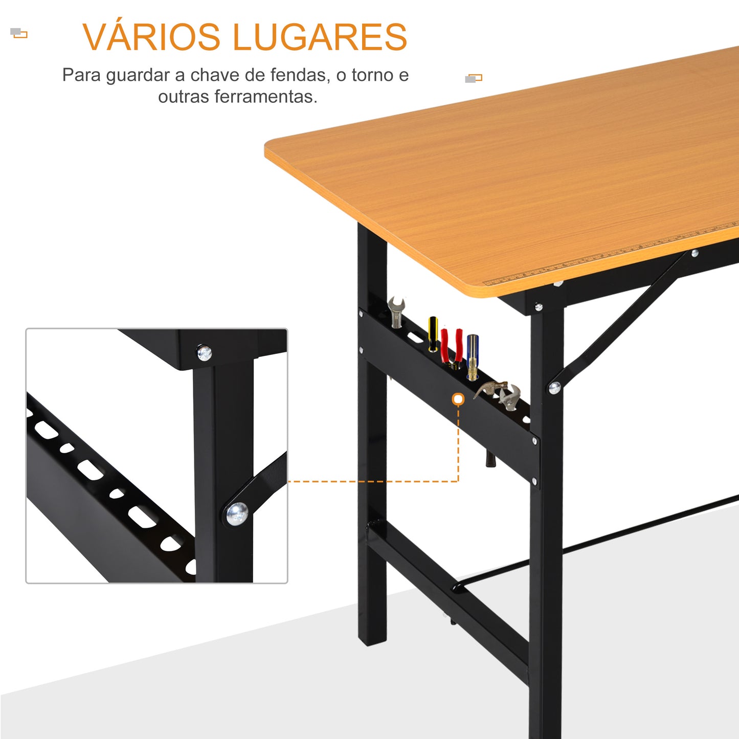 HOMCOM Bancada de Trabalho Dobrável Mesa de Trabalho Dobrável com Régua Transferidor Carga 100 kg 100x60x75,5 cm Madeira e Preto