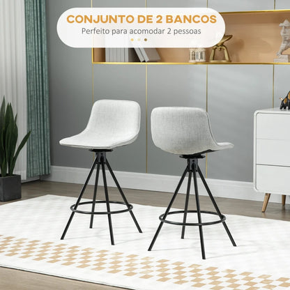 Conjunto de 2 Bancos Altos Dort com Assento Giratório em Linho - Design Minimalista