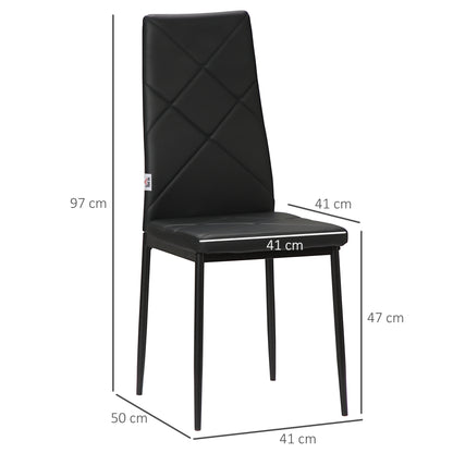 HOMCOM Conjunto de 4 Cadeiras de Sala de Jantar Estofadas em Couro Sintético Cadeiras de Cozinha com Encosto Alto e Pés de Aço Carga Máxima 120kg 41x50x97cm Preto