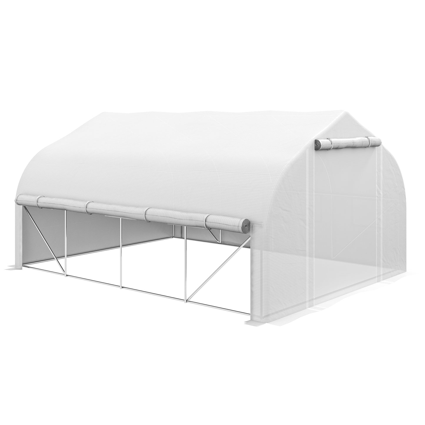 Outsunny Estufa Tipo Túnel 395x300x200 cm com Porta de Malha e 8 Janelas Estufa de Jardim com Porta e Janelas Enroláveis e Cobertura de PE para Cultivos de Plantas Verduras Branco