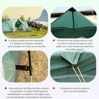 Outsunny Tenda de Campismo para 5-6 Pessoas Impermeável 3000mm+ Anti UV com Bolsa de Transporte e Gancho para Luz 455x230x180cm Verde