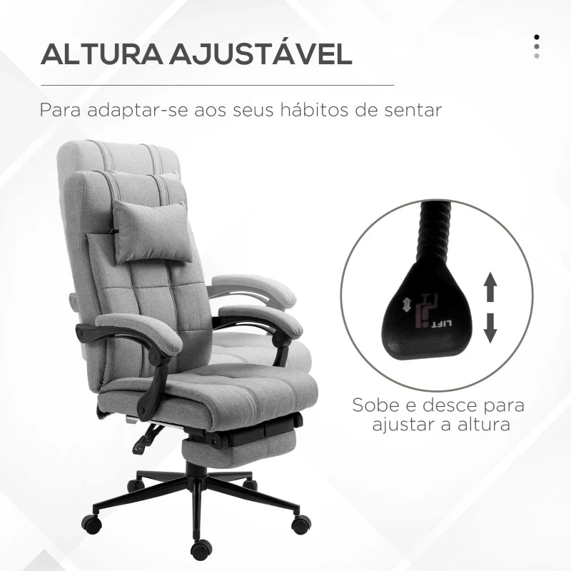 Cadeira de Escritório Sons Reclinável com Altura Ajustável e Apoio de Pés - Cinzento - Design Moderno