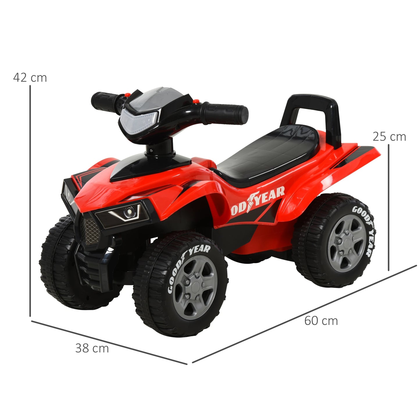 Quadriciclo elétrico para crianças acima de 12 meses Carro elétrico quad Com funções Luzes musicais Buzina e espaço secreto de armazenamento 60x38x42 cm - Vermelho