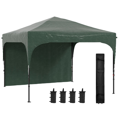 Outsunny Tenda Dobrável 3x3m com Altura Ajustável Tenda de Jardim com 1 Parede Lateral Teto com Ventilação 4 Sacos de Areia e Bolsa de Transporte para Campismo Festas Verde