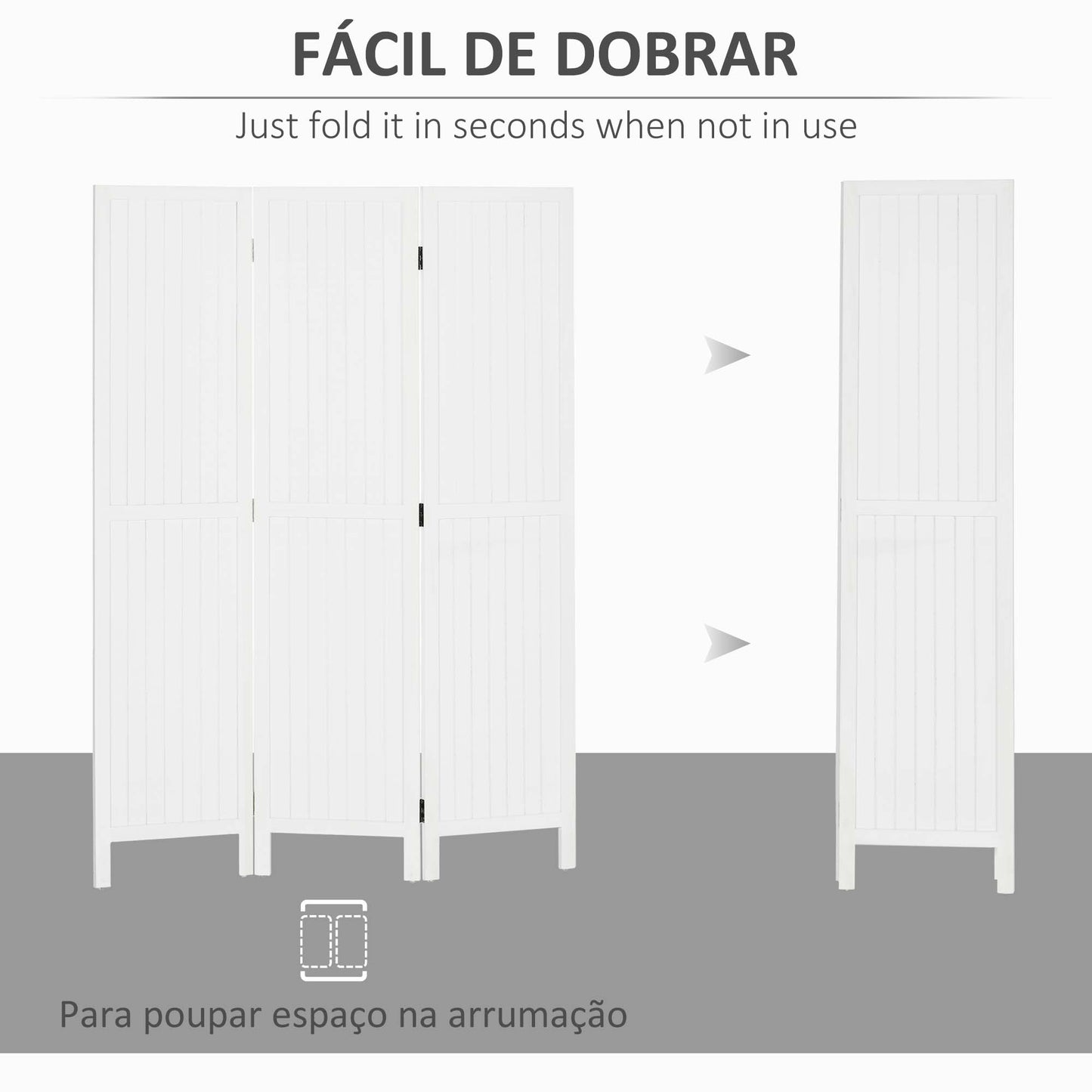 HOMCOM Biombo 3 Painéis Separador de Ambientes Dobrável 120x1,8x170 cm Divisor de Habitação com Painel de Privacidade Estilo Rústico para Escritório Dormitório Sala de Estar Branco