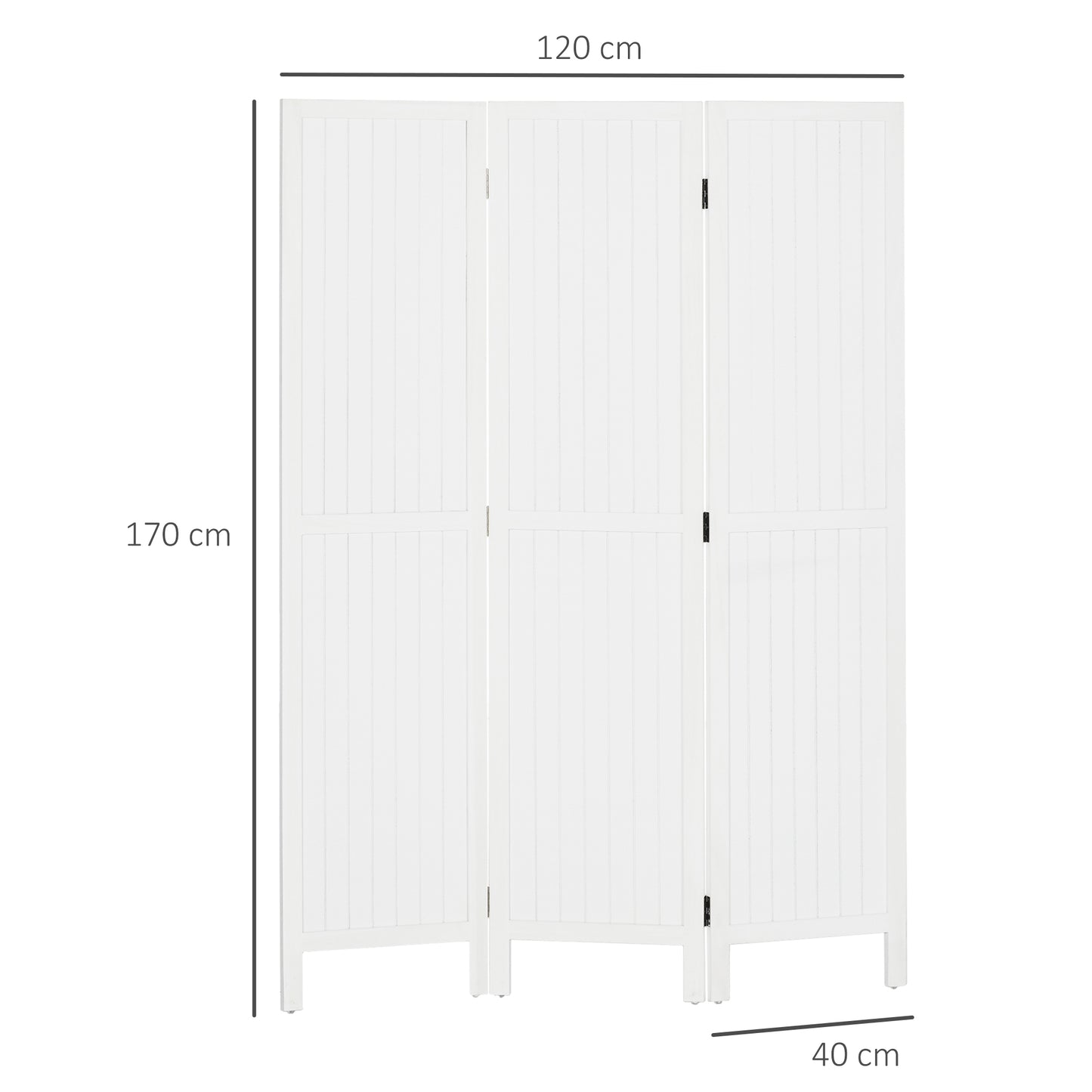 HOMCOM Biombo 3 Painéis Separador de Ambientes Dobrável 120x1,8x170 cm Divisor de Habitação com Painel de Privacidade Estilo Rústico para Escritório Dormitório Sala de Estar Branco