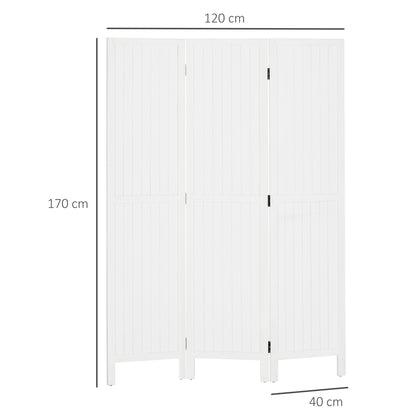 HOMCOM Biombo 3 Painéis Separador de Ambientes Dobrável 120x1,8x170 cm Divisor de Habitação com Painel de Privacidade Estilo Rústico para Escritório Dormitório Sala de Estar Branco