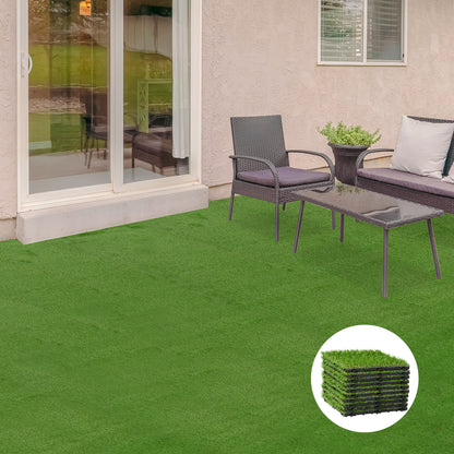 Outsunny Relva Artificial 30x30cm 10 Peças com Altura de 25mm Alta Densidade 6500 Relva Artificial de Encaixe para Exterior Pátio Terraço Verde