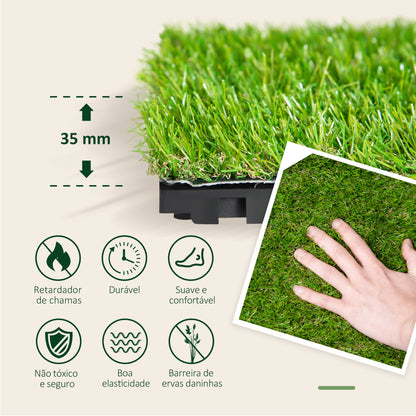 Outsunny Relva Artificial 30x30cm 10 Peças com Altura de 25mm Alta Densidade 6500 Relva Artificial de Encaixe para Exterior Pátio Terraço Verde