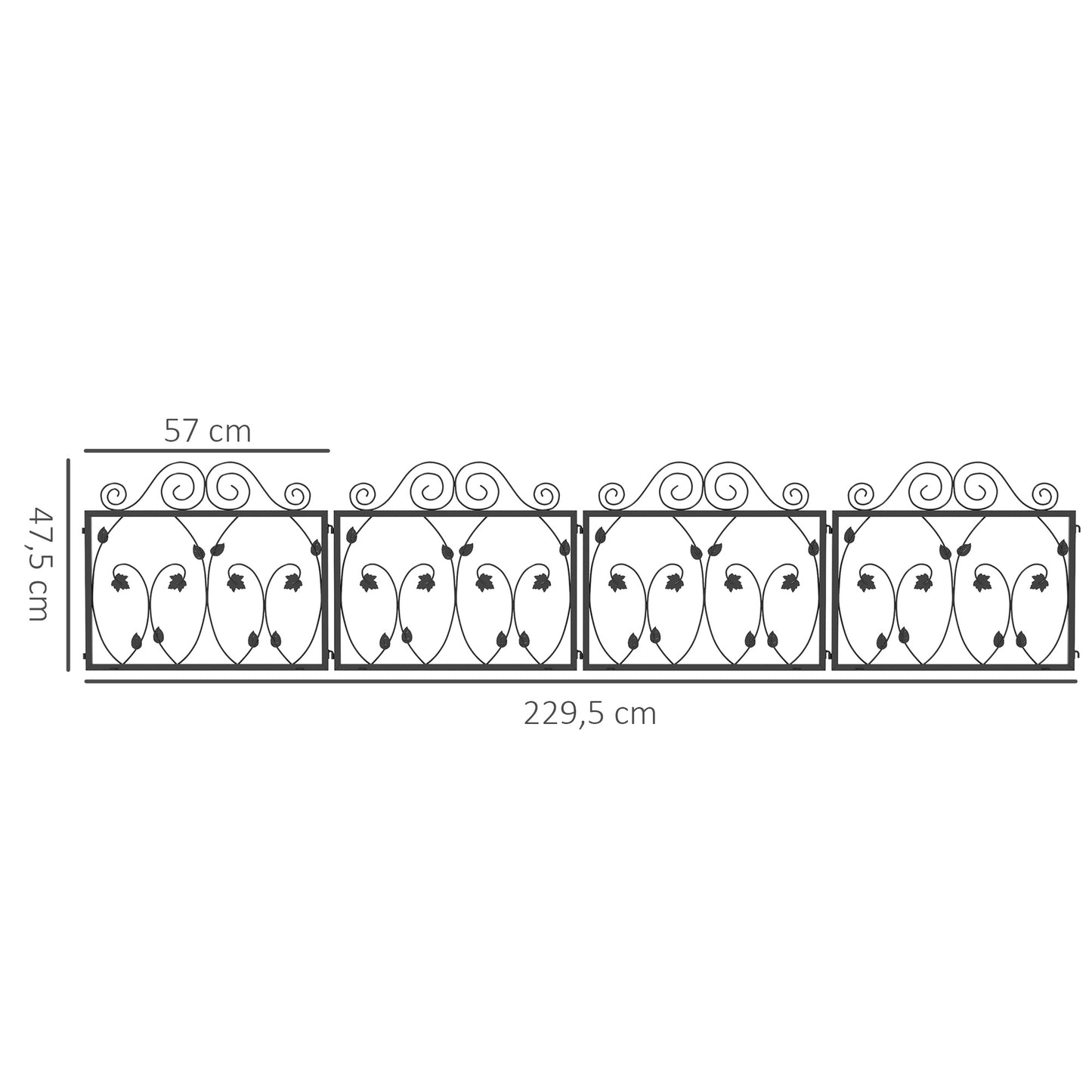 Outsunny Vedação de Jardim Exterior com 4 Painéis 57x47,5 cm Vedações Decorativas de Jardim em Aço com Ângulo Ajustável para Pátio Terraço Preto