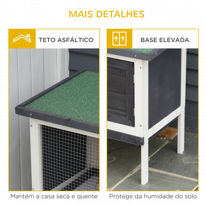 PawHut Coelheira de Madeira Gaiola Elevada para Coelhos Cobaias e Animais Pequenos com Teto Asfáltico Bandeja Removível e Porta com Trava 91x46x71cm Preto