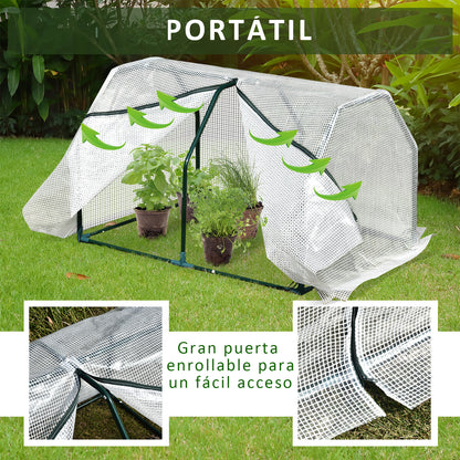 Outsunny Estufa de Jardim Terraço 100x70x60cm Estufa Pequena com Zíper pra Cultivos de Plantas Flores Estrutura de Aço Cobertura PE Branco