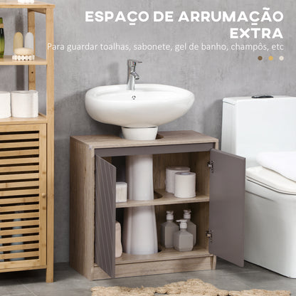 HOMCOM Móvel para Lavatório Casa de Banho Móvel Casa de Banho com Porta Dupla e Prateleira Ajustável Carga 50kg 60x30x59,8 cm Carvalho e Cinza