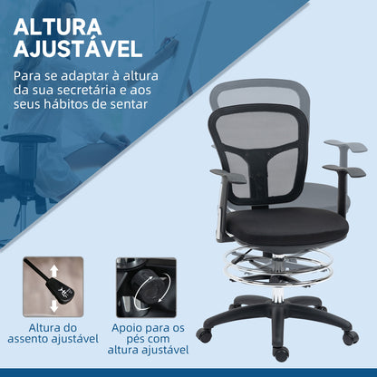 Vinsetto Cadeira de Escritório Ergonómica de Malha Cadeira de Escritório Giratória com Apoio para os Braços Apoio para os Pés e Assento Ajustáveis para Dormitório Sala de Estar 59x59x95-115cm Preto