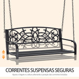 Outsunny Banco Baloiço de 2 Lugares Banco Suspenso de Aço com Apoio para os Braços Carga Máx. 240kg para Jardim Varanda Exterior 127x59,5x52cm Preto