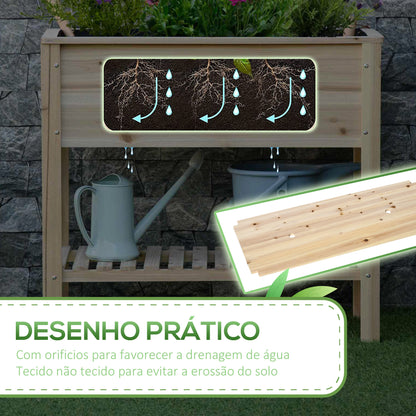 Outsunny Horta Vertical Elevada com Prateleira 90x40x81cm Mesa de Cultivo de Madeira com Tecido não Tecido para Cultivos de Plantas Flores Madeira