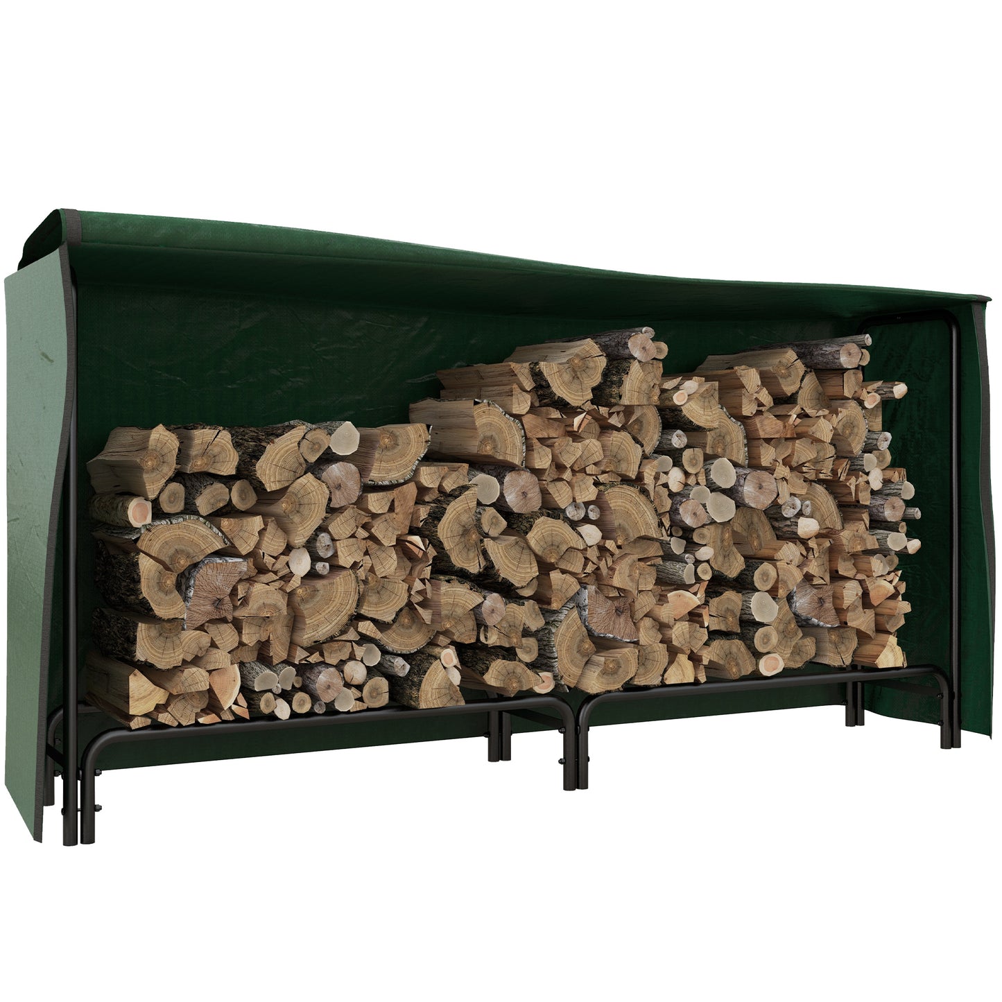 Outsunny Suporte para Lenha com Cobertura Estante para Lenha de Metal Ajustável para Interior e Exterior Carga 200 kg 200x36x99 cm Verde Escuro e Preto