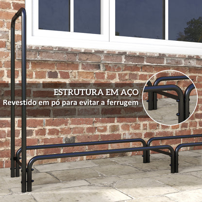 Outsunny Suporte para Lenha com Cobertura Estante para Lenha de Metal Ajustável para Interior e Exterior Carga 200 kg 200x36x99 cm Verde Escuro e Preto