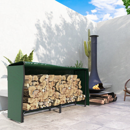 Outsunny Suporte para Lenha com Cobertura Estante para Lenha de Metal Ajustável para Interior e Exterior Carga 200 kg 200x36x99 cm Verde Escuro e Preto