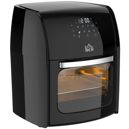 HOMCOM Fritadeira sem Óleo 3 em 1 12L Fritadeira sem Óleo 1800W Forno de Ar Desidratador com 8 Programas Função de Iluminação Ecrã Digital Janela de Visualização 35x33,5x40 cm Preto