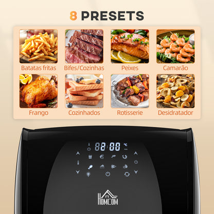 HOMCOM Fritadeira sem Óleo 3 em 1 12L Fritadeira sem Óleo 1800W Forno de Ar Desidratador com 8 Programas Função de Iluminação Ecrã Digital Janela de Visualização 35x33,5x40 cm Preto