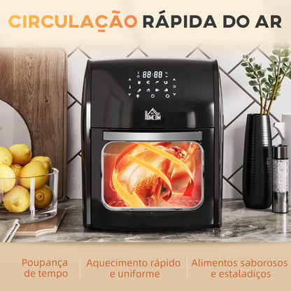 HOMCOM Fritadeira sem Óleo 3 em 1 12L Fritadeira sem Óleo 1800W Forno de Ar Desidratador com 8 Programas Função de Iluminação Ecrã Digital Janela de Visualização 35x33,5x40 cm Preto