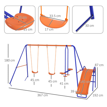 Outsunny Baloiço Infantil 4 em 1 Baloiço para Crianças com 2 Baloiços Individuais 1 Baloiço Planador 1 Escorrega Corda Ajustável e Anti UV para Exterior 367x192x180 cm Multicor