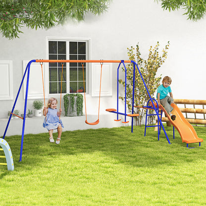 Outsunny Baloiço Infantil 4 em 1 Baloiço para Crianças com 2 Baloiços Individuais 1 Baloiço Planador 1 Escorrega Corda Ajustável e Anti UV para Exterior 367x192x180 cm Multicor