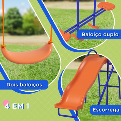 Outsunny Baloiço Infantil 4 em 1 Baloiço para Crianças com 2 Baloiços Individuais 1 Baloiço Planador 1 Escorrega Corda Ajustável e Anti UV para Exterior 367x192x180 cm Multicor