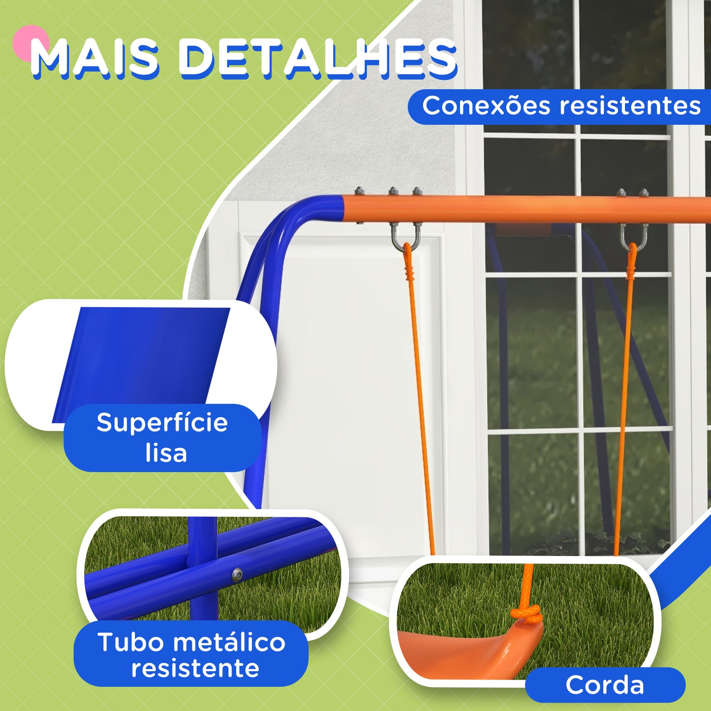 Outsunny Baloiço Infantil 4 em 1 Baloiço para Crianças com 2 Baloiços Individuais 1 Baloiço Planador 1 Escorrega Corda Ajustável e Anti UV para Exterior 367x192x180 cm Multicor