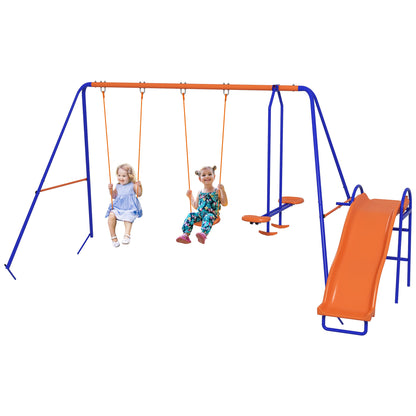 Outsunny Baloiço Infantil 4 em 1 Baloiço para Crianças com 2 Baloiços Individuais 1 Baloiço Planador 1 Escorrega Corda Ajustável e Anti UV para Exterior 367x192x180 cm Multicor