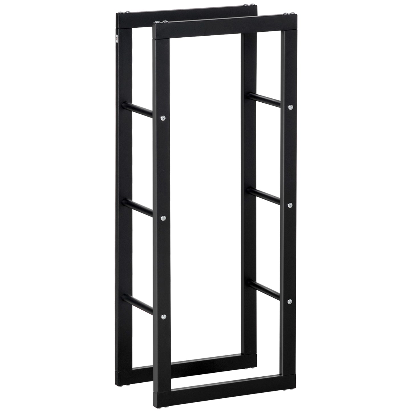 HOMCOM Suporte para Lenha de Metal Porta Lenha Metálico para Interior e Exterior Carga Máxima 100 kg 40x25x100 cm Preto