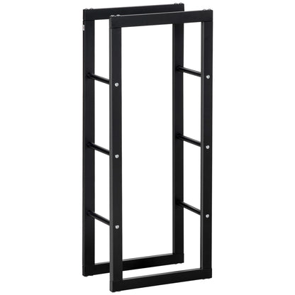 HOMCOM Suporte para Lenha de Metal Porta Lenha Metálico para Interior e Exterior Carga Máxima 100 kg 40x25x100 cm Preto