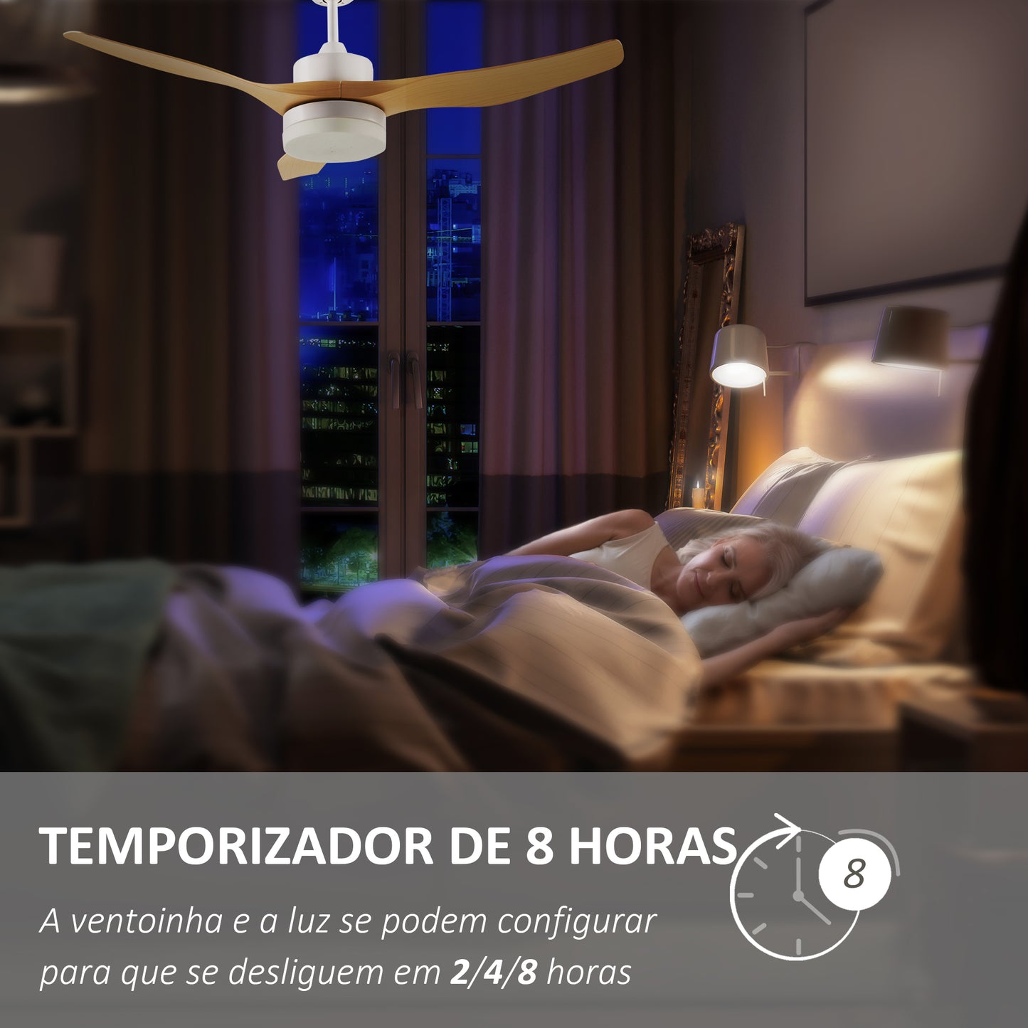 HOMCOM Ventoinha de Teto 20,5W Diâmetro 132cm com Controle Remoto Luz LED Ajustável em 3 Níveis 3 Lâminas Reversíveis 6 Velocidades e Temporizador para Dormitório Sala de Estar Madeira