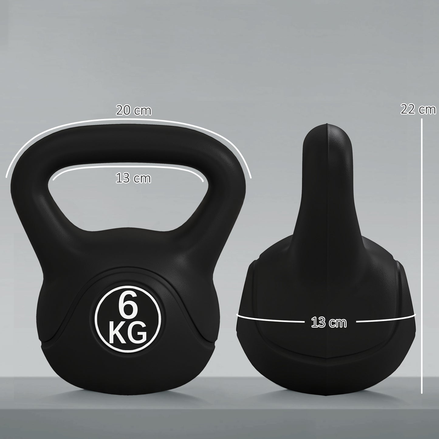 HOMCOM Peso Russo de 6 kg Kettlebell Fitness Preenchido de Areia com Punho Largo Antiderrapante para Exercícios e Treinos em Casa Ginásio 20x13x22 cm Preto