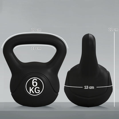 HOMCOM Peso Russo de 6 kg Kettlebell Fitness Preenchido de Areia com Punho Largo Antiderrapante para Exercícios e Treinos em Casa Ginásio 20x13x22 cm Preto