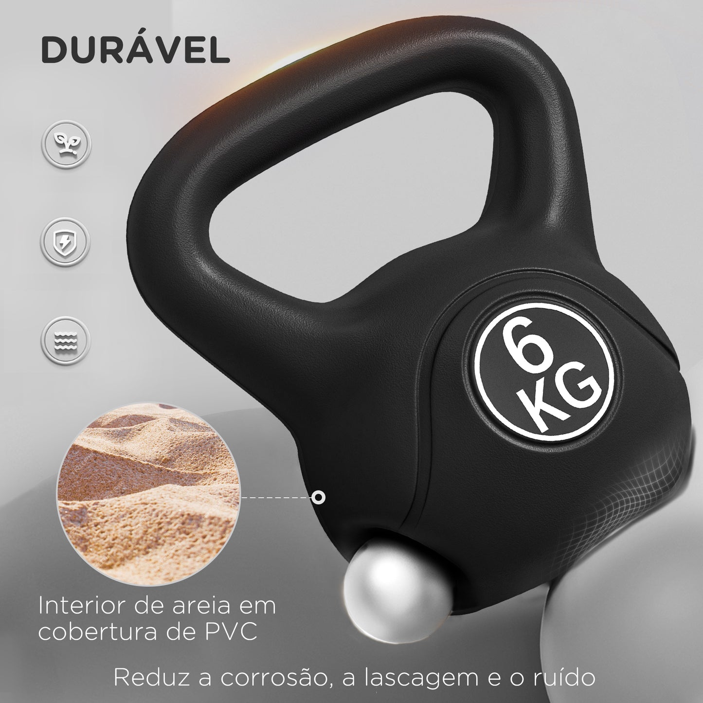 HOMCOM Peso Russo de 6 kg Kettlebell Fitness Preenchido de Areia com Punho Largo Antiderrapante para Exercícios e Treinos em Casa Ginásio 20x13x22 cm Preto