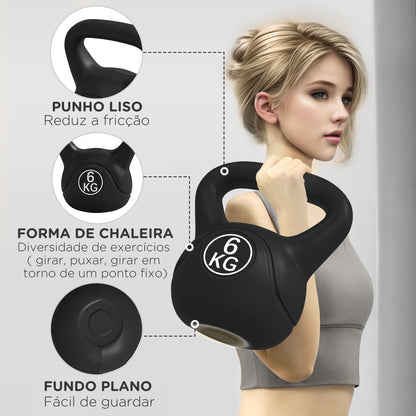 HOMCOM Peso Russo de 6 kg Kettlebell Fitness Preenchido de Areia com Punho Largo Antiderrapante para Exercícios e Treinos em Casa Ginásio 20x13x22 cm Preto