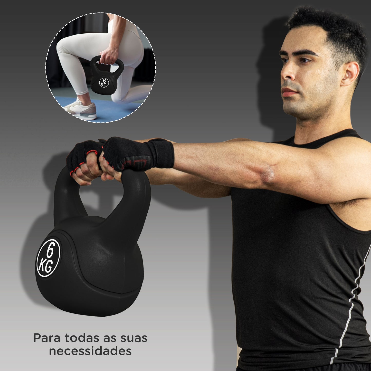 HOMCOM Peso Russo de 6 kg Kettlebell Fitness Preenchido de Areia com Punho Largo Antiderrapante para Exercícios e Treinos em Casa Ginásio 20x13x22 cm Preto