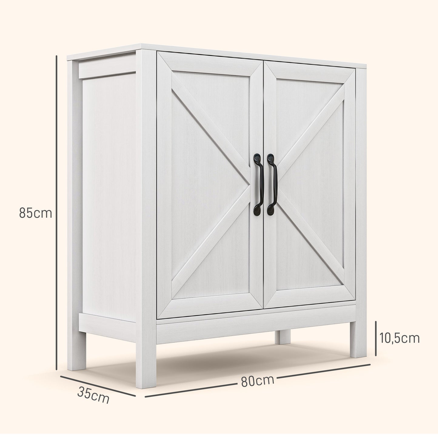 HOMCOM Aparador para Sala de Estar Moderno Móvel Sala de Estar com Prateleira Ajustável e Anti-Tombo Aparador Cozinha Sala de Jantar 80x35x85 cm Branco