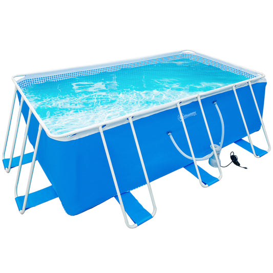 Outsunny Piscina Desmontável Tubular 440x240x122cm Piscina Retangular de Exterior com Purificador 4.000L/H Mangueiras de Comprimento 100cm e Estrutura de Aço 9760L Azul