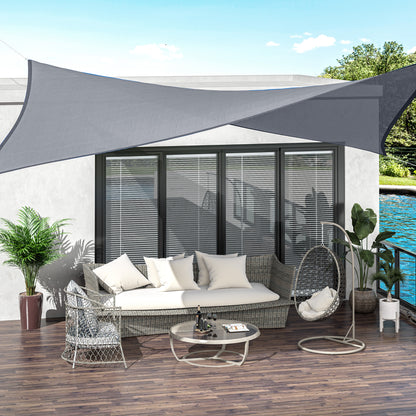 Outsunny Vela de Sombra Retangular 4x6 m Toldo Vela de HDPE com Anéis de Aço Inoxidável e Cordas para Jardim Pátio Cinza