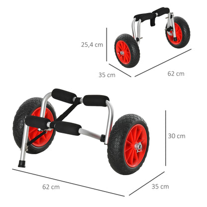 HOMCOM Carro de Transporte Kayak Dobrável Barco Canoa Reboque Carga 60kg com Rodas Porta Canoas Universal Alumínio 60x30x37cm