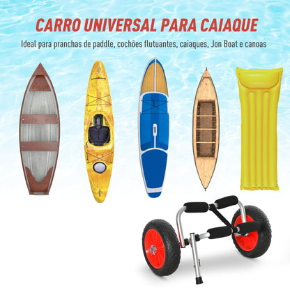 HOMCOM Carro de Transporte Kayak Dobrável Barco Canoa Reboque Carga 60kg com Rodas Porta Canoas Universal Alumínio 60x30x37cm