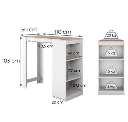 Mesa alta Kala (110cm) blanco y sonoma